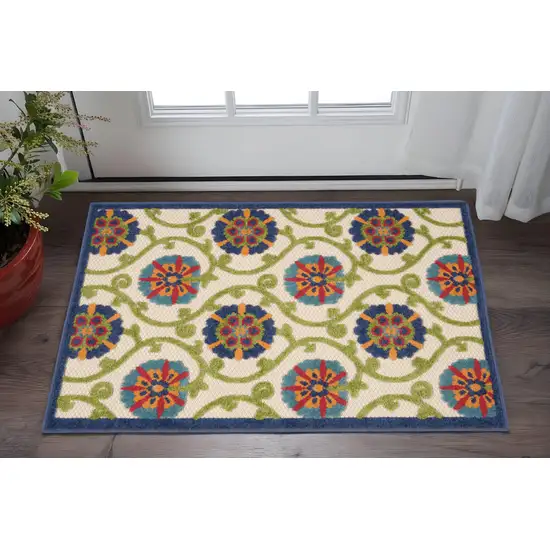 Ivory And Blue Indoor Outdoor Area Rug Photo 2