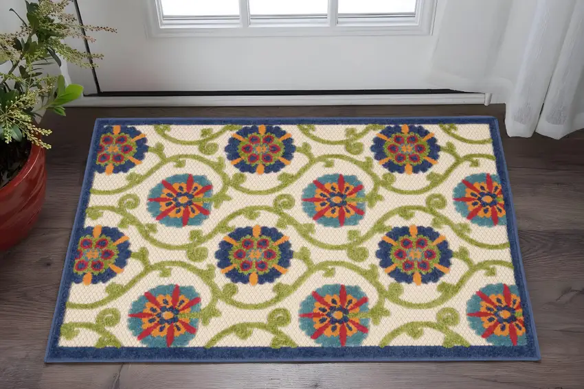 Ivory And Blue Indoor Outdoor Area Rug Photo 2
