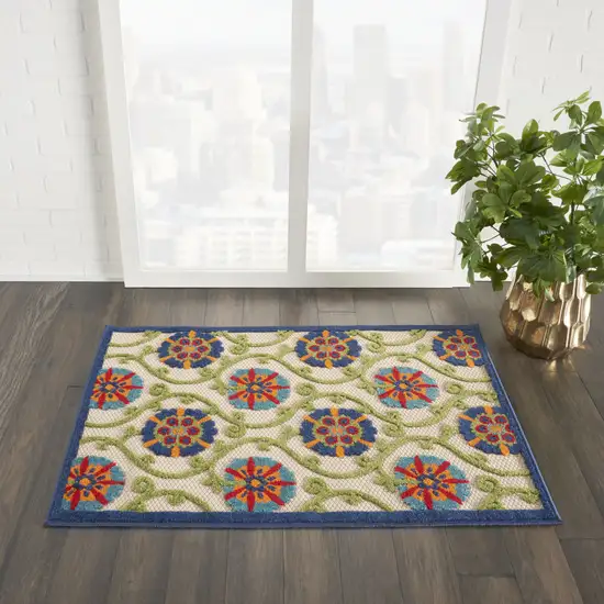 Ivory And Blue Indoor Outdoor Area Rug Photo 6
