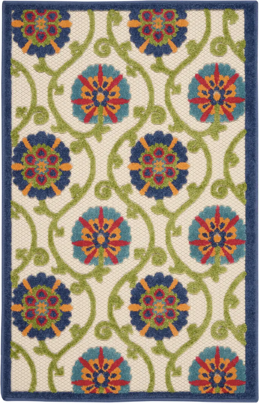 Ivory And Blue Indoor Outdoor Area Rug Photo 7