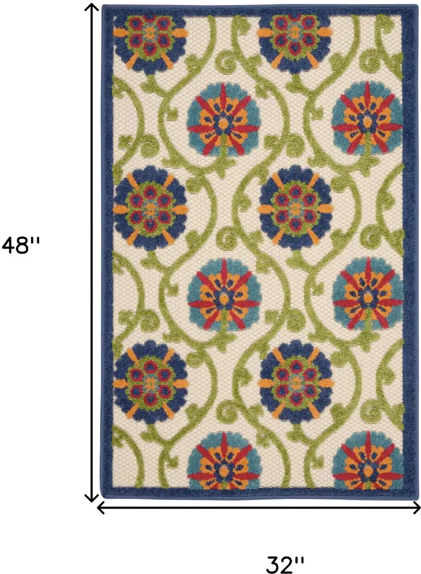 Ivory And Blue Floral Indoor Outdoor Area Rug Photo 9