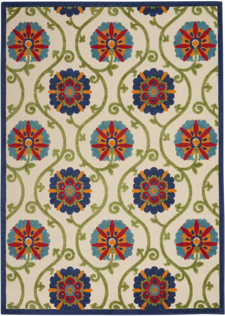 Blue Floral Vines Indoor Outdoor Area Rug Photo 1
