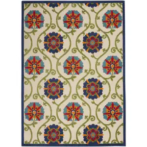 Photo of Blue Floral Vines Indoor Outdoor Area Rug