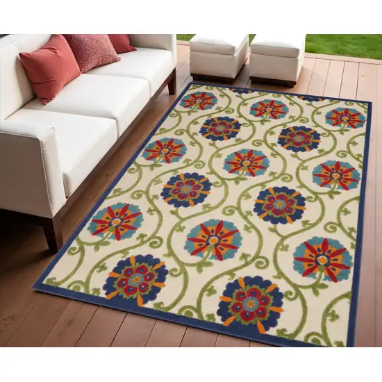 Ivory And Blue Indoor Outdoor Area Rug Photo 2