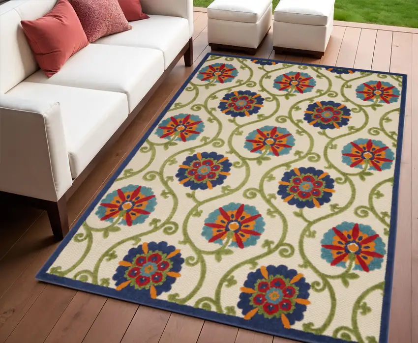 Ivory And Blue Indoor Outdoor Area Rug Photo 2