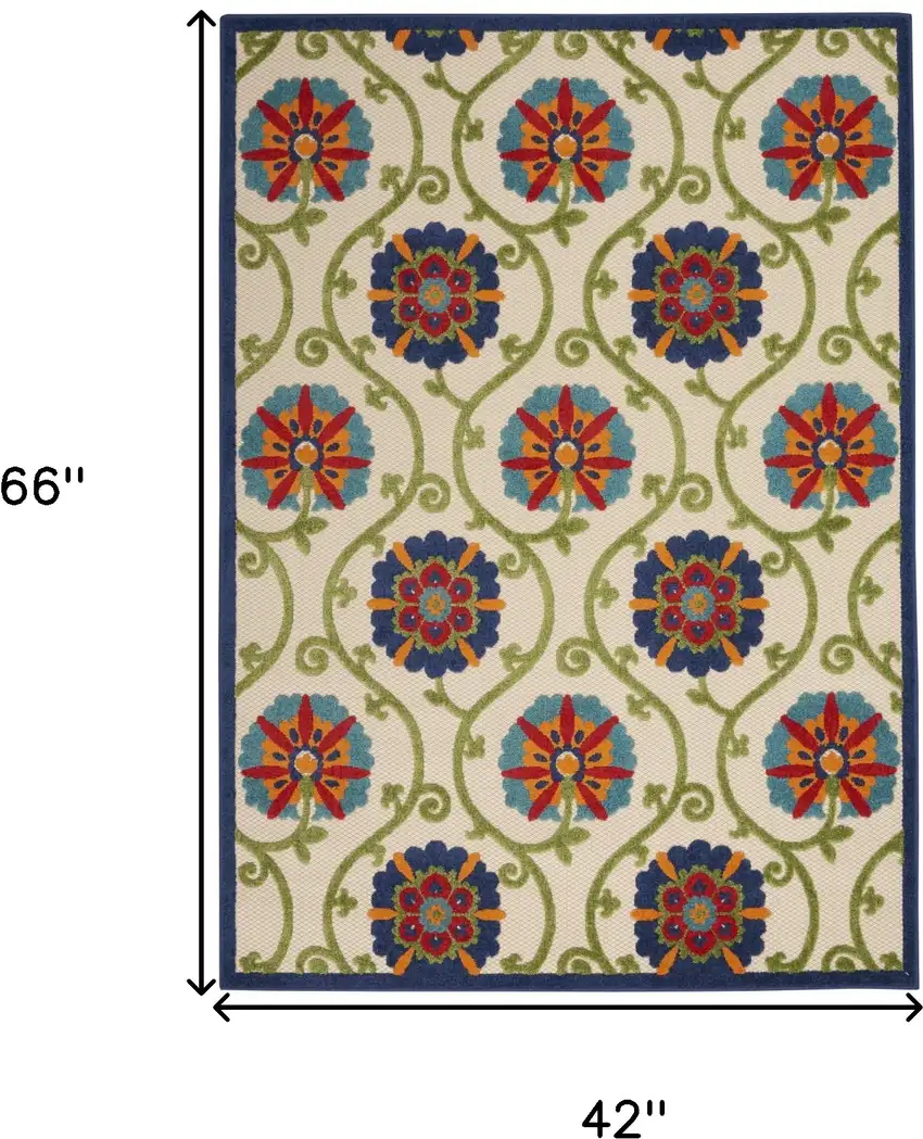 Ivory And Blue Floral Indoor Outdoor Area Rug Photo 9