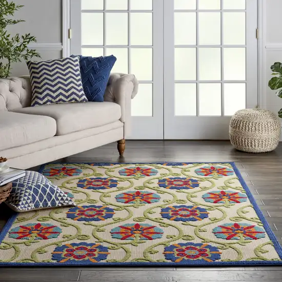 Ivory And Blue Indoor Outdoor Area Rug Photo 5