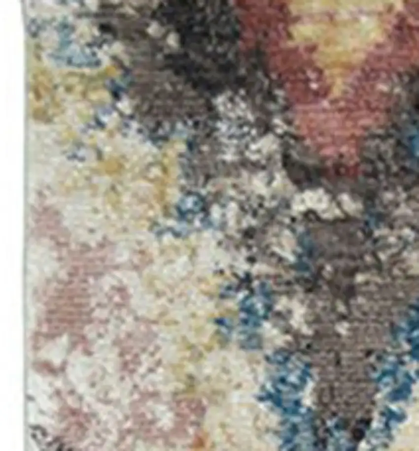 Blue Geometric Distressed Area Rug With Fringe Photo 4