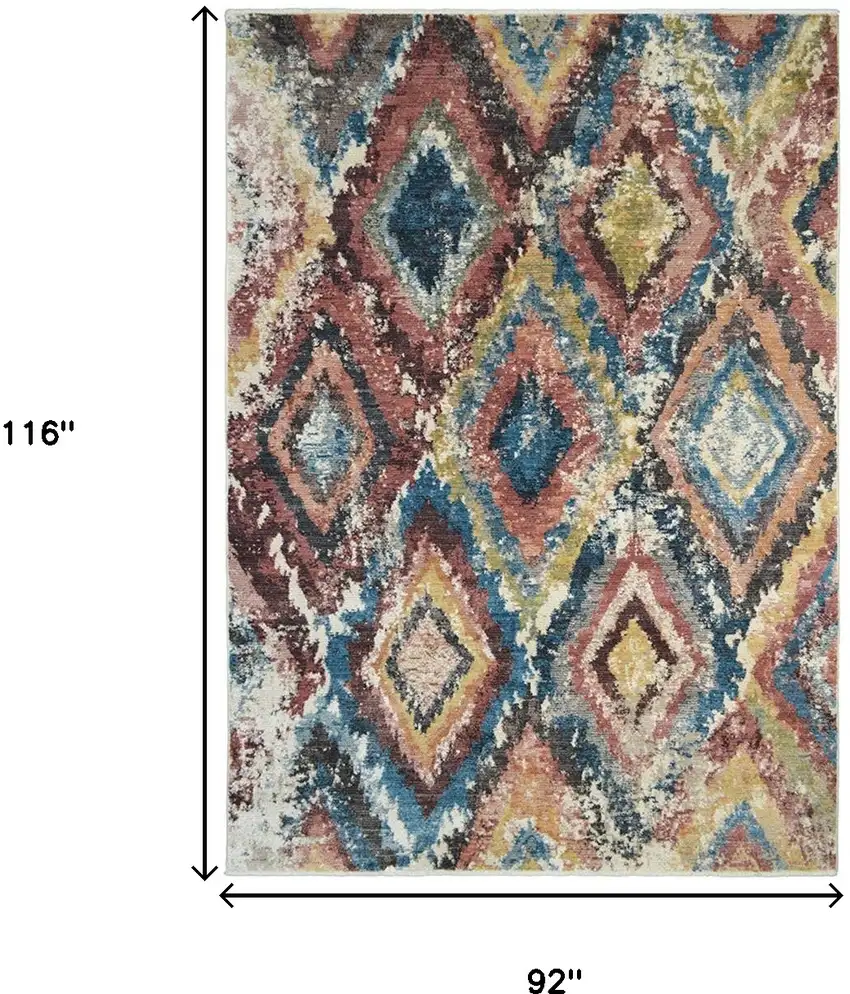 Blue Geometric Distressed Area Rug With Fringe Photo 5