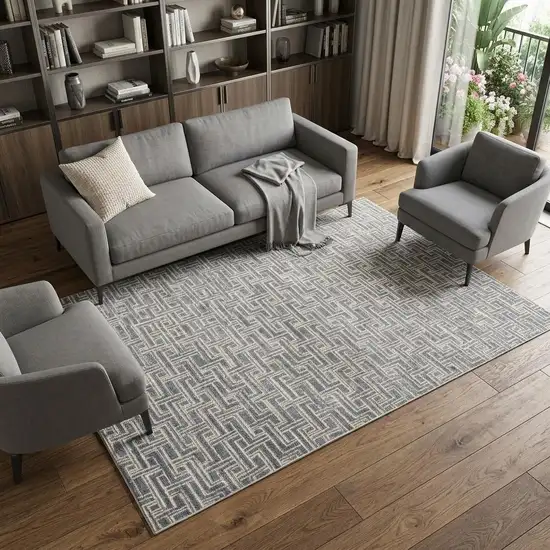Blue Geometric Distressed Area Rug Photo 1