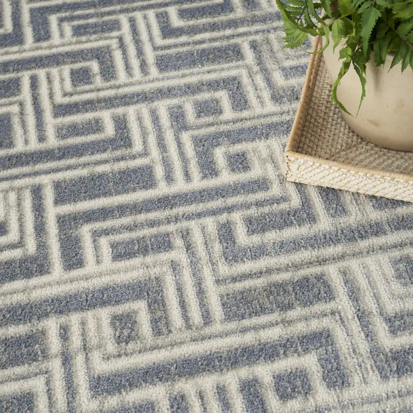 Blue Geometric Distressed Area Rug Photo 9