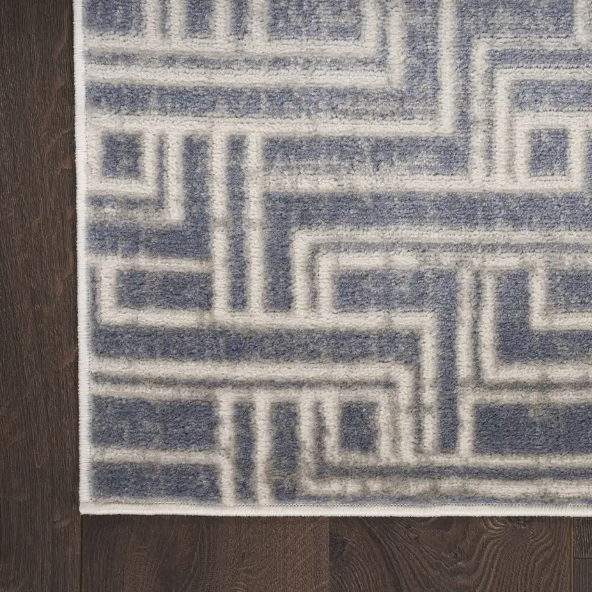 Blue Geometric Distressed Area Rug Photo 9