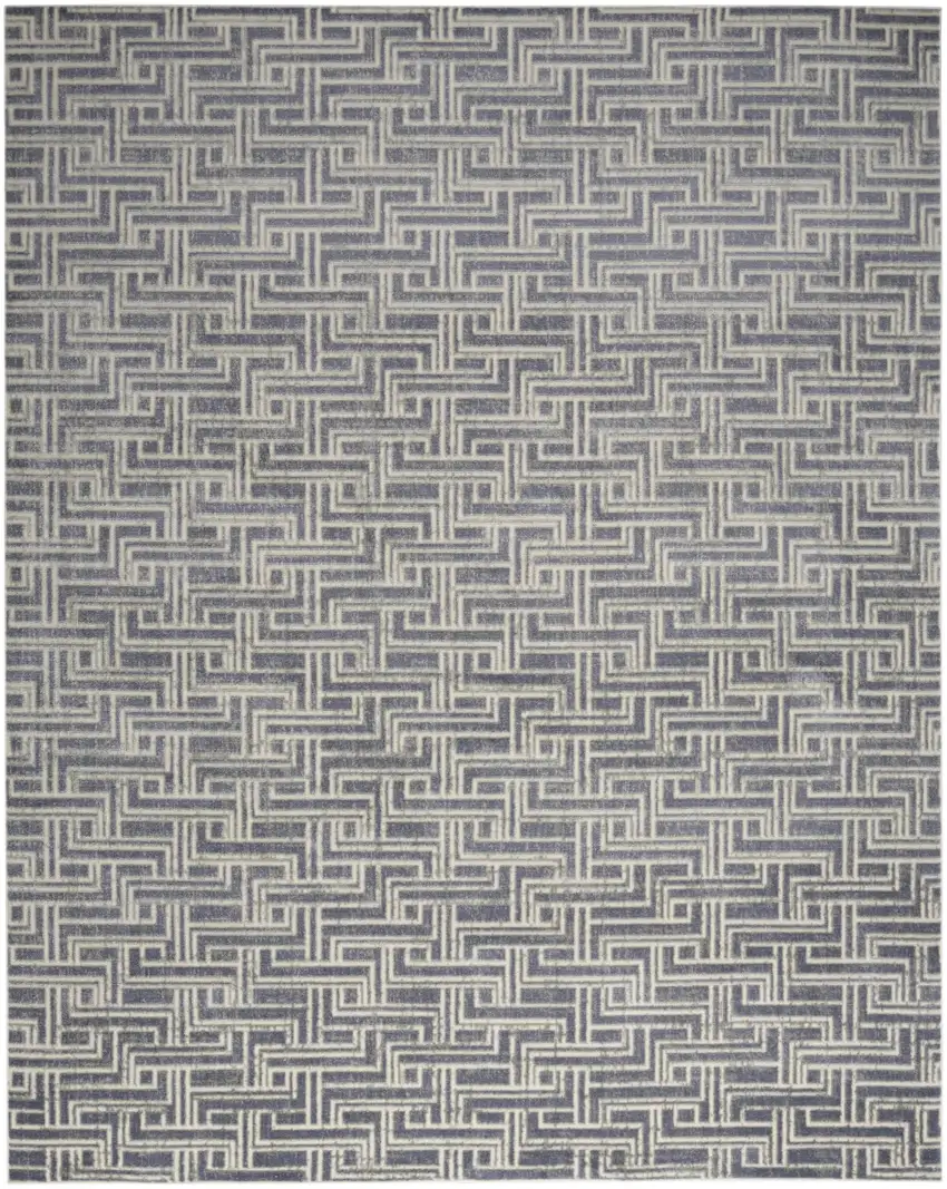 Blue Geometric Distressed Area Rug Photo 1