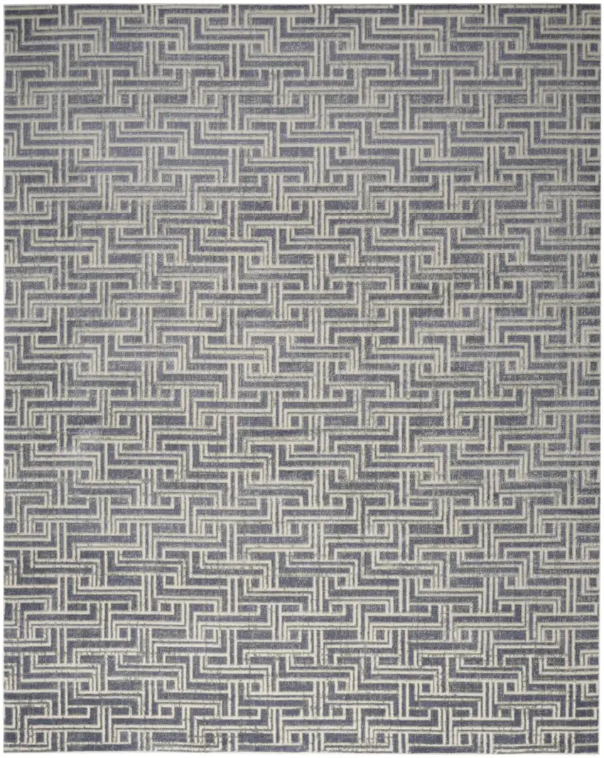 Blue Geometric Distressed Area Rug Photo 6