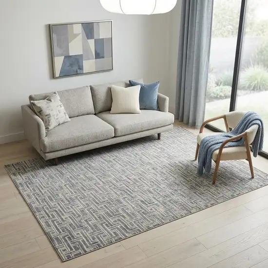 Blue Geometric Distressed Area Rug Photo 1