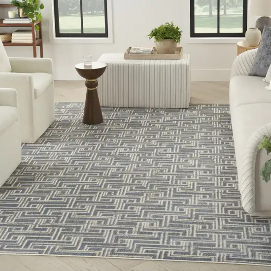 Blue Geometric Distressed Area Rug Photo 3