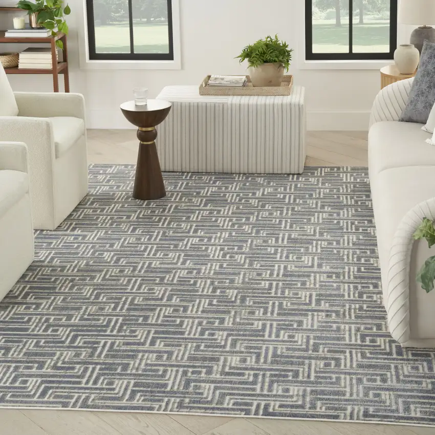 Blue Geometric Distressed Area Rug Photo 3