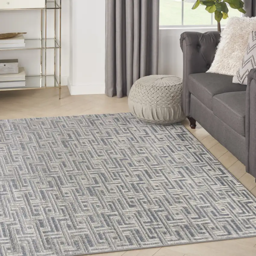 Blue Geometric Distressed Area Rug Photo 3