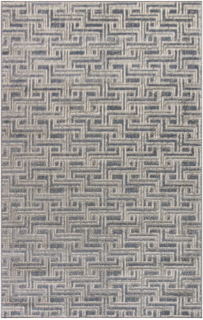 Blue Geometric Distressed Area Rug Photo 1