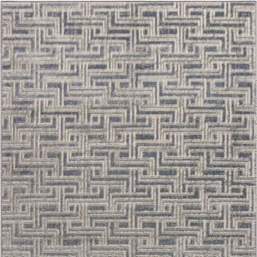 Blue Geometric Distressed Area Rug Photo 6