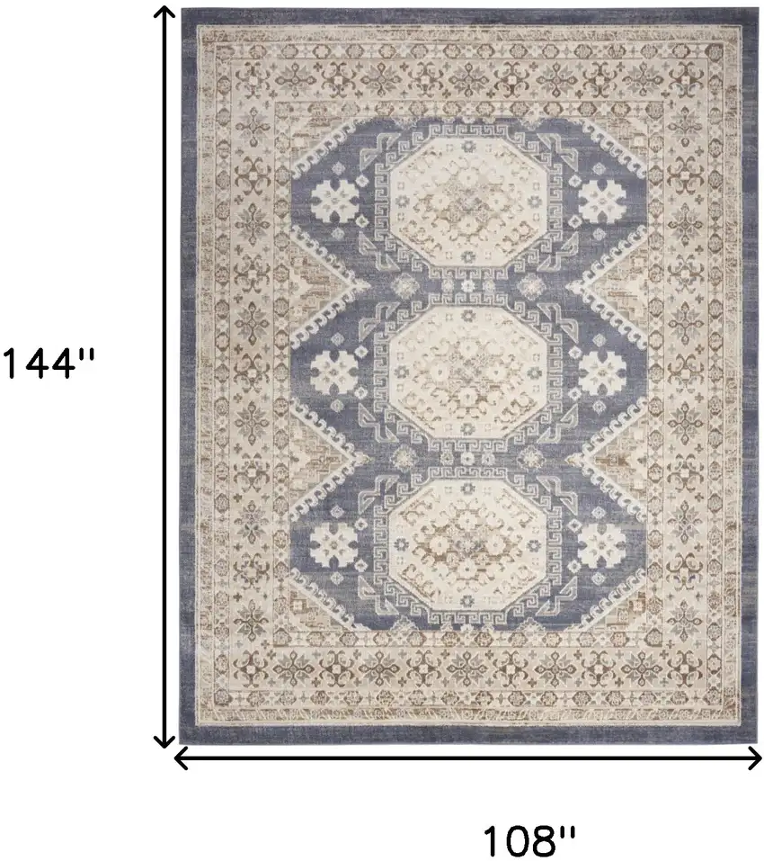 Blue Geometric Distressed Area Rug Photo 9