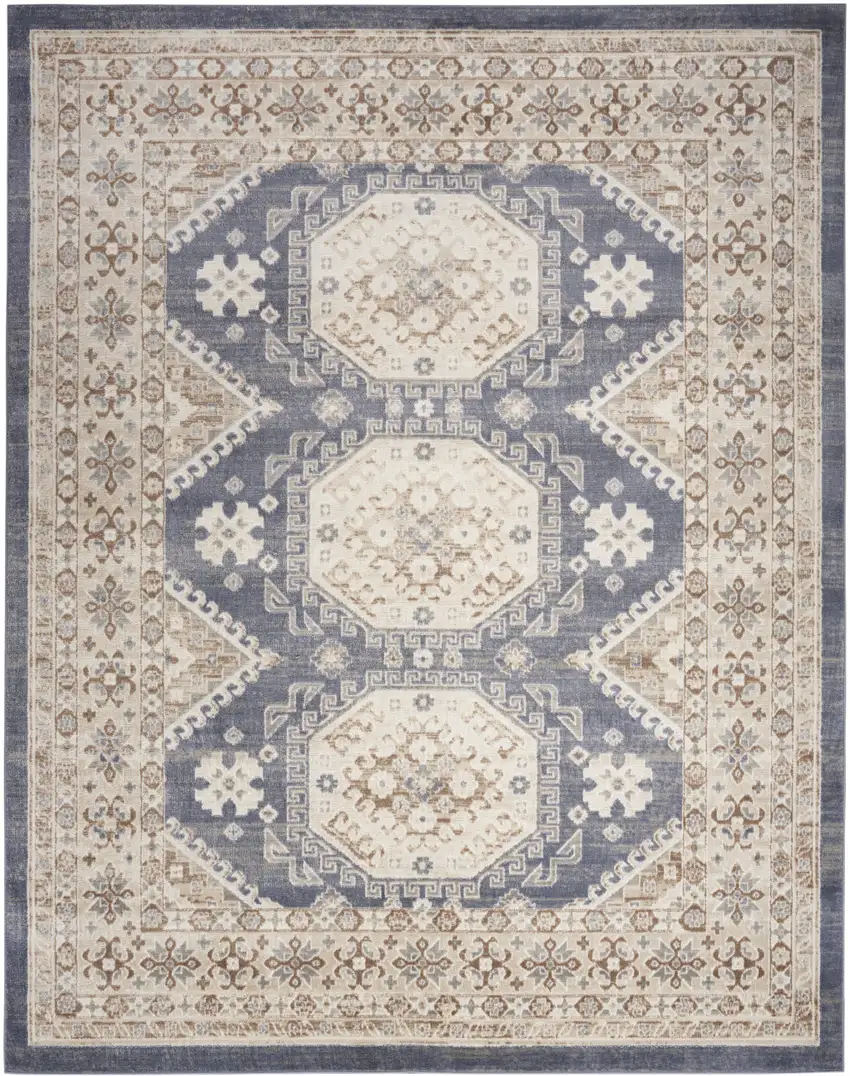 Blue Geometric Distressed Area Rug Photo 1