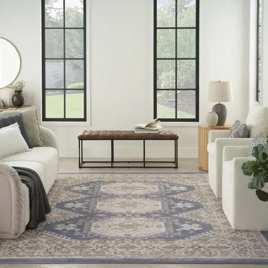 Blue Geometric Distressed Area Rug Photo 4