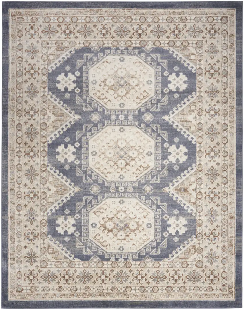 Blue Geometric Distressed Area Rug Photo 1