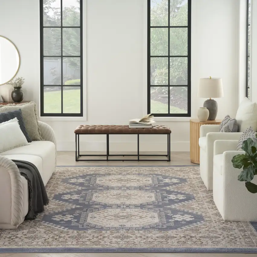 Blue Geometric Distressed Area Rug Photo 5