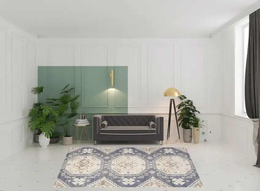 Blue Geometric Distressed Area Rug Photo 2