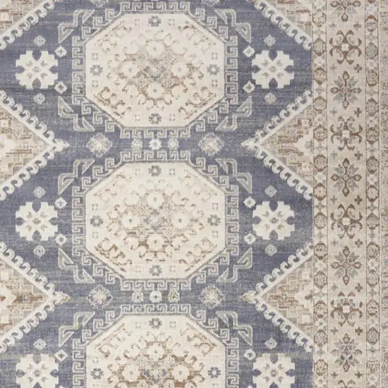 Blue Geometric Distressed Area Rug Photo 3
