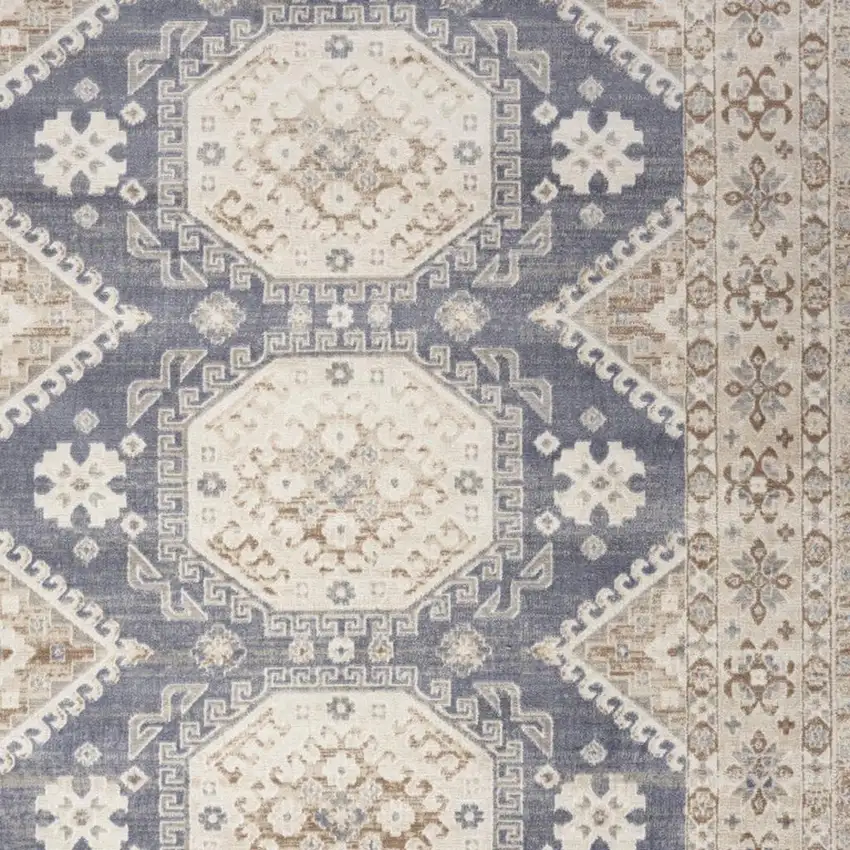 Blue Geometric Distressed Area Rug Photo 3