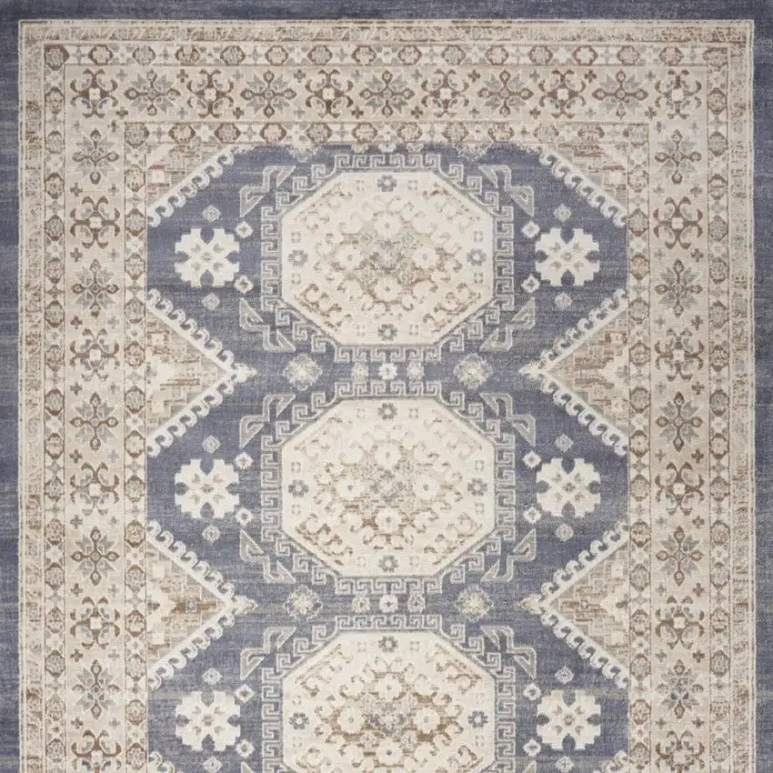 Blue Geometric Distressed Area Rug Photo 6