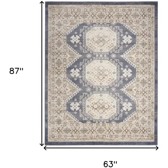 Blue Geometric Distressed Area Rug Photo 9