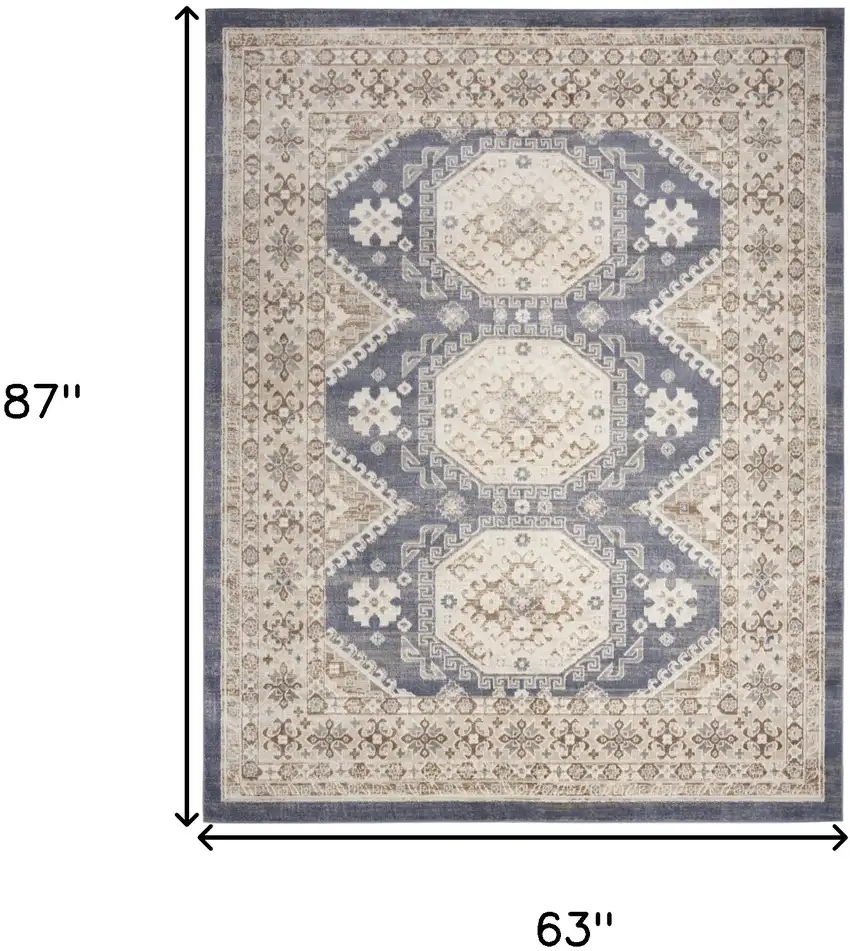 Blue Geometric Distressed Area Rug Photo 9