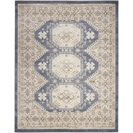 Blue Geometric Distressed Area Rug Photo 1
