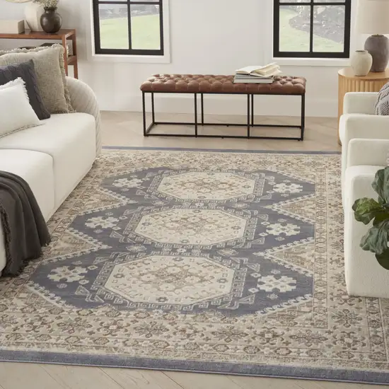 Blue Geometric Distressed Area Rug Photo 3
