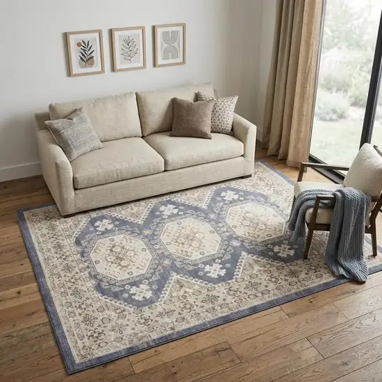 Blue Geometric Distressed Area Rug Photo 1