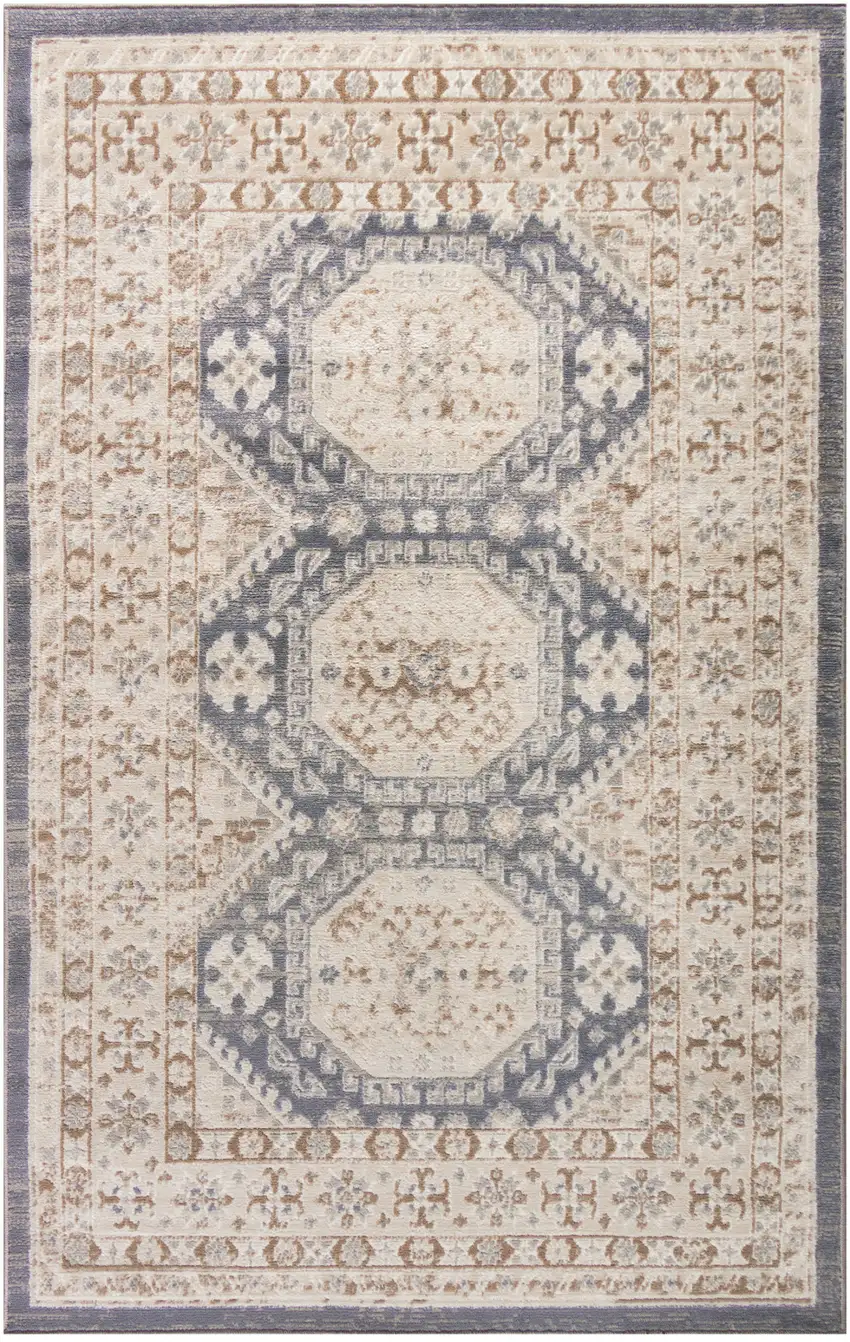 Blue Geometric Distressed Area Rug Photo 1