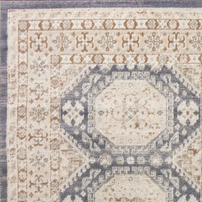 Blue Geometric Distressed Area Rug Photo 8