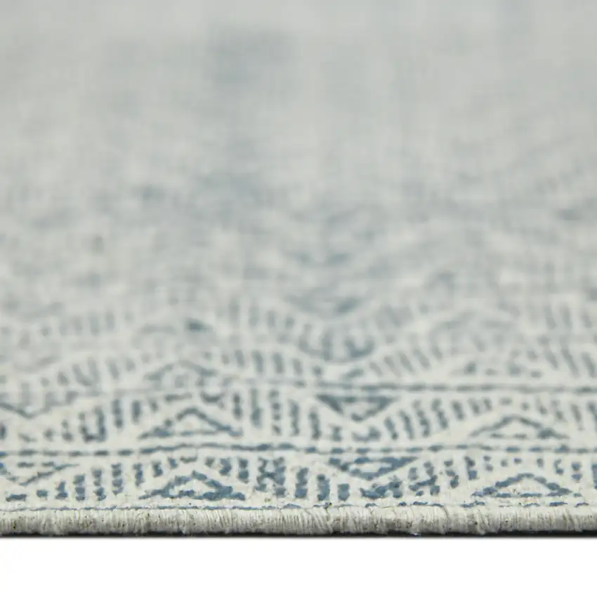 Blue Geometric Flatweave Handmade Distressed Area Rug With Fringe Photo 7