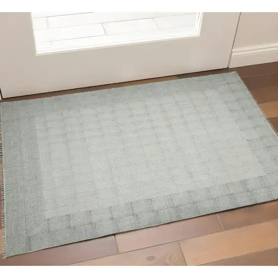 Gray And Blue Geometric Flatweave Handmade Distressed Area Rug With Fringe Photo 1