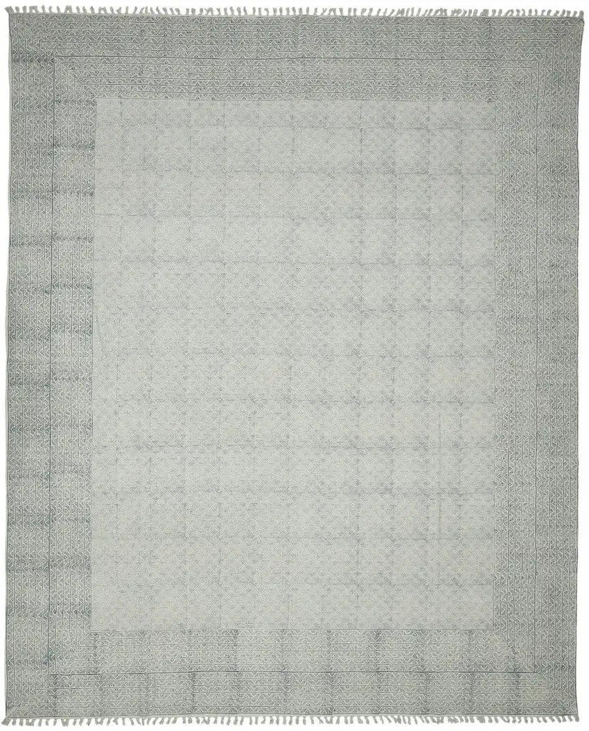 Blue Geometric Flatweave Handmade Distressed Area Rug With Fringe Photo 1