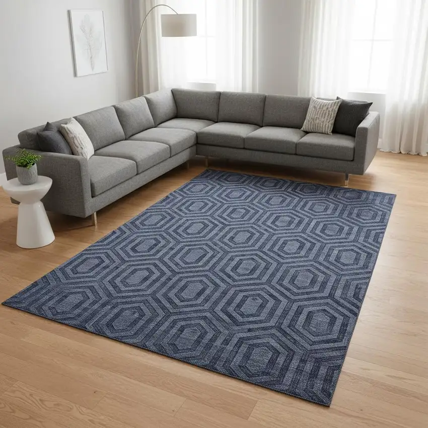 Blue Geometric Hand Woven Area Rug Photo 1