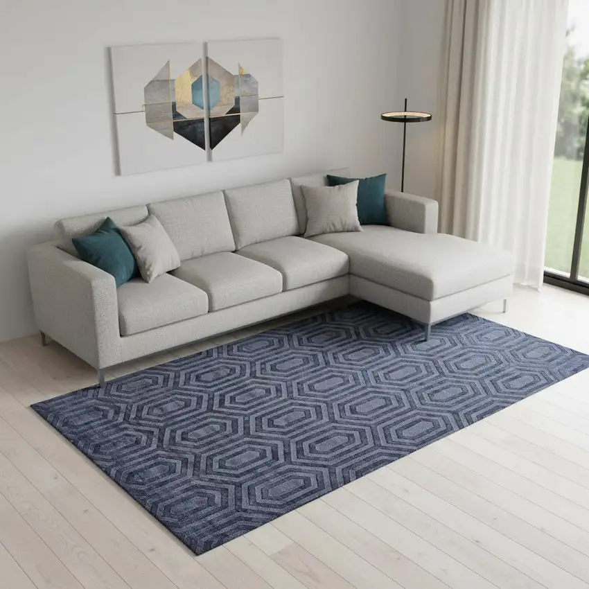 Blue Geometric Hand Woven Area Rug Photo 1