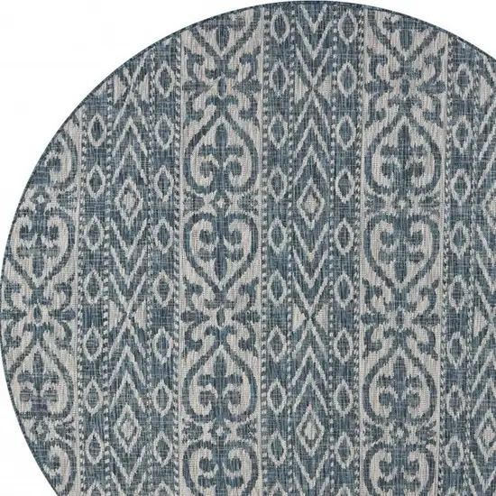 Blue And Gray Round Indoor Outdoor Area Rug Photo 3