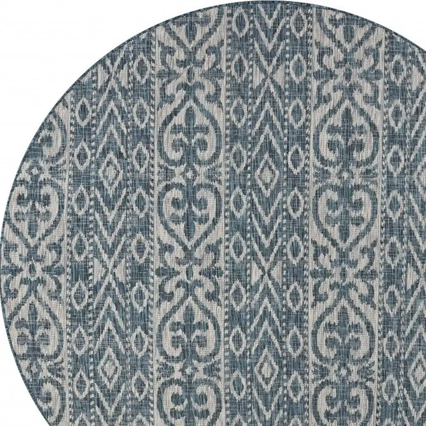 Blue And Gray Round Indoor Outdoor Area Rug Photo 3
