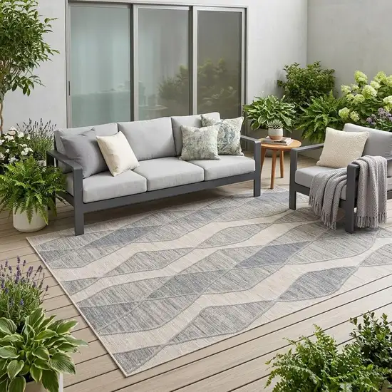 Blue and Gray Abstract Geometric Indoor Outdoor Area Rug Photo 1