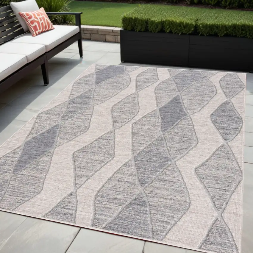 Blue and Gray Abstract Geometric Indoor Outdoor Area Rug Photo 1