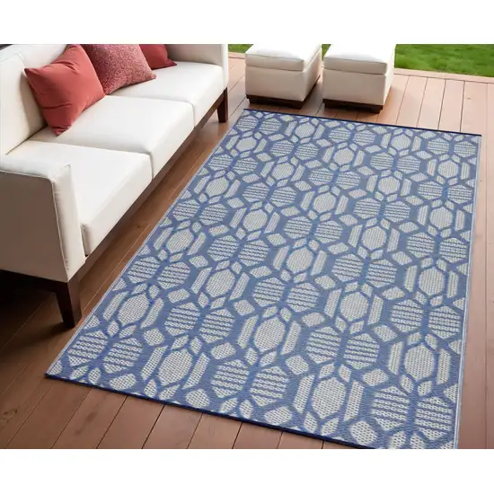 Blue Geometric Machine Braided Distressed Area Rug With UV Protection Photo 1